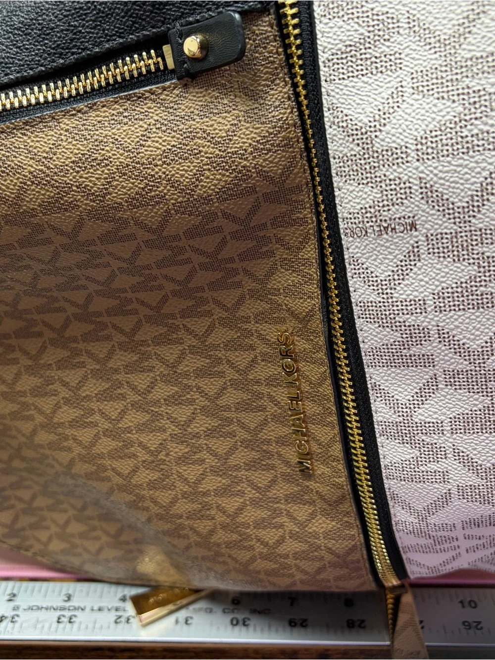 Michael Kors Rhea Browns & White MK Signature mini Dome Backpack